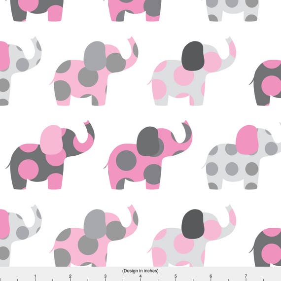 Pink Gray Elephants Fabric Ellie's Elephant Friends In