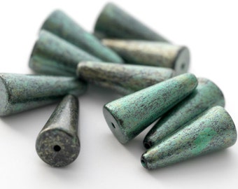 Vintage Lucite Beads Green Black Cone Drop 24mm (10)