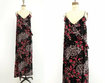90s Flapper Dress Black Floral Dress 90s Does 20s Low Back Dress Boho Maxi Dress 90s Ruffled Dress Spaghetti Strap loose fit m, l to plus 20
