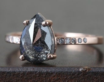 Custom Natural Rose Cut Black Diamond Engagement Ring