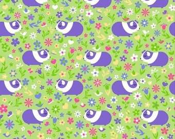 Guinea Pig Fleece Fabric Sold By The Yard Anti pill premium pet craft bed green pink purple flowers meadow