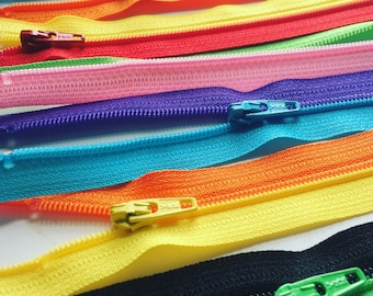 YKK Separating Zipper Sampler Set- 3mm lightweight zippers - 10pcs- rainbow colors- Available in 6, 7, 10 and 14 inches