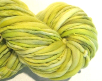 HALF OFF SALE Bulky Handspun Yarn Citronella 100 yards hand dyed wool green yellow yarn waldorf doll hair knitting supplies crochet supplies