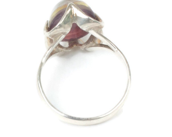Fire Opal Art Glass Cab Sterling Ring Size 8 Vintage
