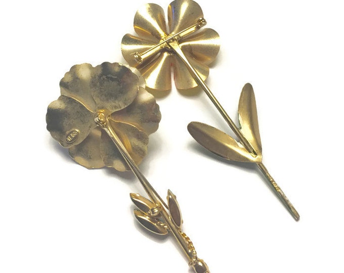 Enameled Weiss Flower Brooches Lot of Two Shabby Chic Vintage