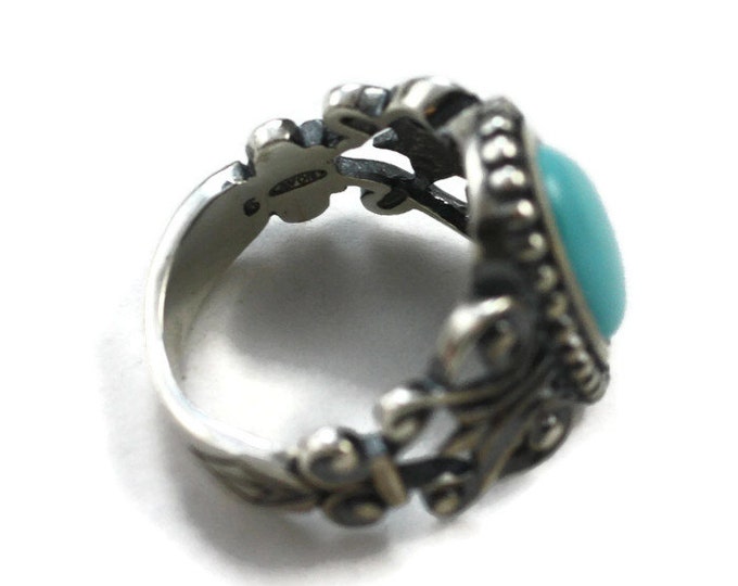 Southwestern Style Sterling Ring Faux Turquoise Avon Size 6 to 6.5 Vintage