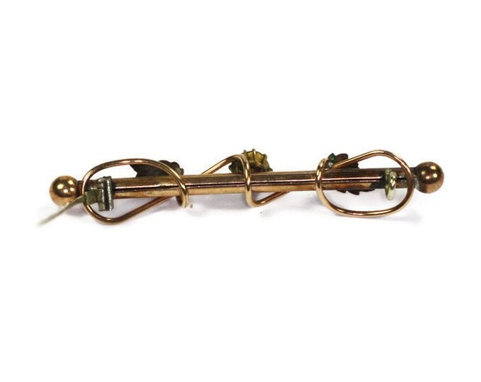 Victorian Bar Pin Leaf Motif Paste Stone Vintage