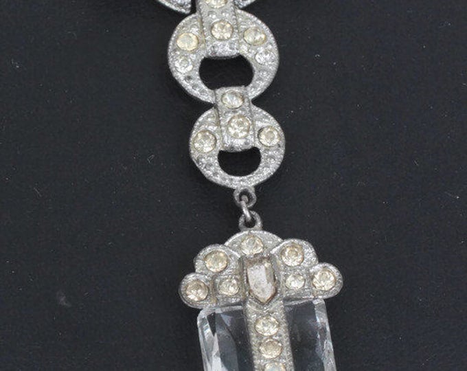 Art Deco Crystal Dangle Brooch Clear Rhinestones Vintage