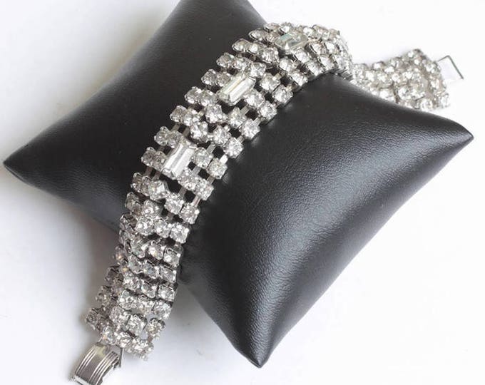 Wide Rhinestone Crystal Bracelet Baguettes Chatons Vintage