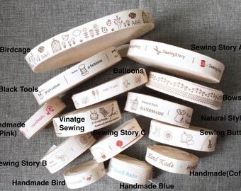 2 Yards Sewing Tape/Ribbon-Retro Sewing Tools Handmade Labels Bird Birdcage Tress Natural Style Sewing Labels(Choose Pattern)