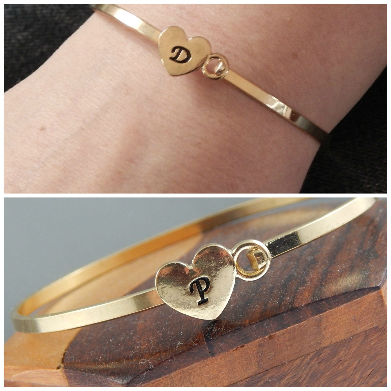 Gold Initial Bangle Personalized Bracelet For Women Hand