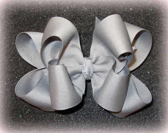 Girls hair bows, Double layer bow, Girls Hairbows, millennium Silver Bow, Large hairbows, big bow, 4 5 inch hairbow, stacked bow, Silver Bow