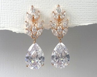 Bridesmaid Earrings, Rose Gold Earrings, Clear Crystal Earrings, Wedding Earrings, Bridal Earrings, Rose Gold Bridal Earrings
