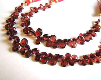 Garnet briolettes, faceted pear briolettes, full 6.5 inch strand, 5-9mm (w40)