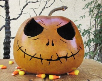 Halloween Gourd Jack Skellington Jack O Lantern Primitive Pumpkin Decoration ( inspired by Tim Burton )
