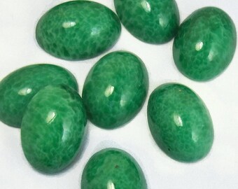Vintage Glass Cabochons 6 pcs 18x13 mm Speckled Jade Green Stones S-327