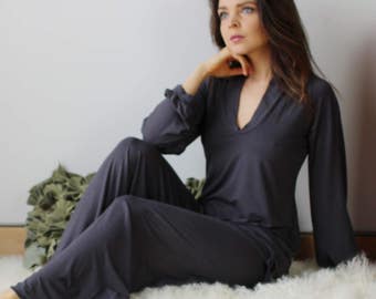womens bamboo pajama set including tunic and lounge pants - ICON bamboo sleepwear and lingerie range - made to order