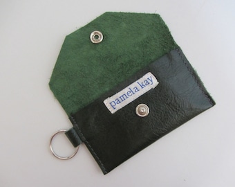Leather Keychain Wallet Thin Wallet ID Keychain Wallet in Forest Green