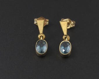 Blue Topaz Earrings, 14k Gold Earrings, Gold Topaz Earrings, Blue Earrings, Small Earrings, Delicate Earrings, December Birthstone Earrings