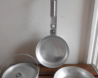 Vintage Girl Scout Camping Cookware 4 Piece Aluminum Cookware Pans Lightweight Cookware for Camping or Hiking