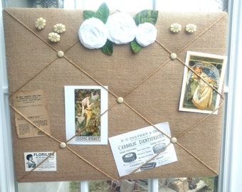 Bulletin Board/Notice Board/Idea Board/Inspiration Board - With Handmade Fabric Flowers, Ephemera and Handmade Tacks