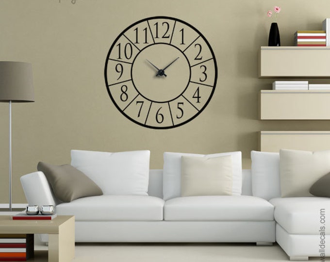 Clock Wall Decal, Clock Wall Sticker, Modern Clock Wall Decal, Living Room Wall Decor, Office Wall Decal, Clock Wall Decor, Numbers Decal