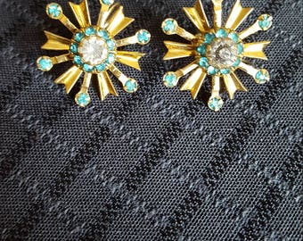 Vintage Gold and Turqouise 10k gold filled earrings