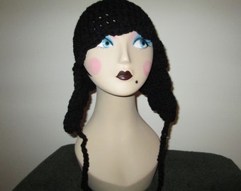 Black Earflap Hat Crocheted by SuzannesStitches, Chunky Black Earflap Hat, Crochet Earflap Hat, Black Trapper Hat, Black Earflap Hat, Hats