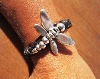 Dragonfly bracelet, Womens bracelets, Silver Bracelet, leather bracelet, bangle Bracelet, custom jewelry, handmade jewelry