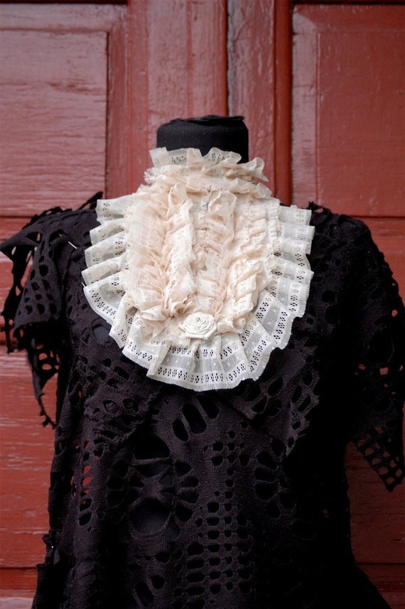 Collar, steampunk,goth,victorian, diva,roses, shabby chic ,eco chic, jane austen, ruffle neck piece ,decadence,cream,tattered collar,vintage by radusport steampunk buy now online