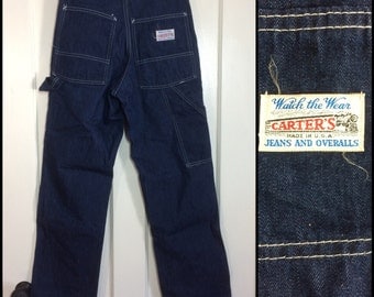 1970s Carter's Denim Carpenter Painters Pants size 27x30 Workwear Union Made dark wash blue jean skinny barely used condition