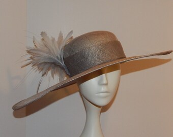 Grey Sinamay Asymmetrical Brimmed Kentucky Derby Hat