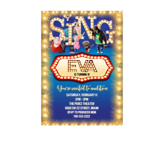 Sing Movie Birthday Party Invitation