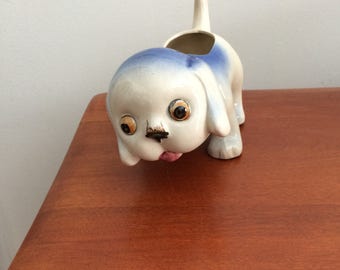 Dog Planter Sweet Dog Planter Desk Accessory Pottery Planter Quirky Dog Collectible Old Japan Ceramic Goggle Eyes Floppy Ears