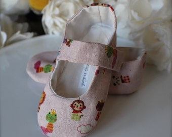 Light Pink Party Animal Baby Girl Shoes, Mary Janes - Soft Sole Baby Booties - Toddler Girl