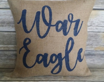 Auburn Pillow, War Eagle, Burlap Pillow, Alabama Pillow, Auburn Alabama, Auburn Tigers, Auburn War Eagle, Burlap Alabama