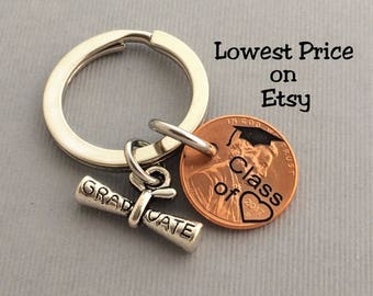 Class of 2017 - Graduation Gift - Class of - Gift for Her - Stamped Penny - Son Gift For - Graduate - Gift for Him - Graduation Keychain