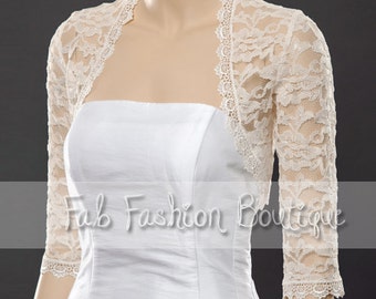 Ivory 3/4 sleeved lace bolero jacket shrug Size S-XL, 2XL-5XL