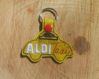 Aldi Quarter Keeper Embroidered Key Fob, Key Chain, Luggage Tag, Bag Clip, Vinyl, Key Ring, Purse Charm, Quarter Holder, Taxi Cab