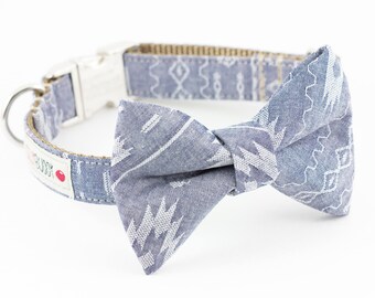 Navajo Chambray Bowtie Dog Collar