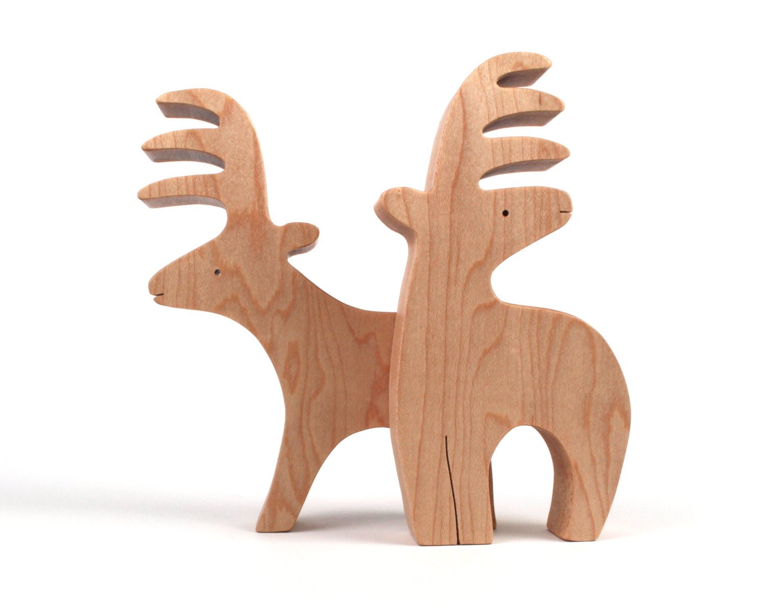 Wood Deer Figurines Wooden Animals Two Piece Deer