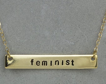 Feminist Bar Necklace // 14kt Gold Chain Necklace // Bar Necklace // Feminism // Strength Necklace // Women's Rights // Equality // LGBTQ