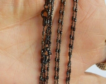 18" Black Rhodium sterling silver finished necklace chain with sparkly beads (1.3x2mm)-Available in 16", 18", 20" 24"