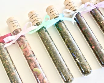 Tea Favor Test Tube- 15 Loose Leaf Tea Favors, Wedding, High Tea Party, Mad Hatter Tea Party, Shower Favor, Edible Favor, The Perfect Blend