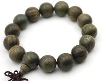15mm x 15mm Green Sandalwood Tibetan Buddhist Prayer Beads Bracelet Mala LT001
