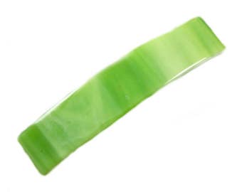 Tiffany Glass Barrette - 3.5" 9cm - Green Lime Lemon Yellow Citrus Swirl Wispy Cloudy Streaks