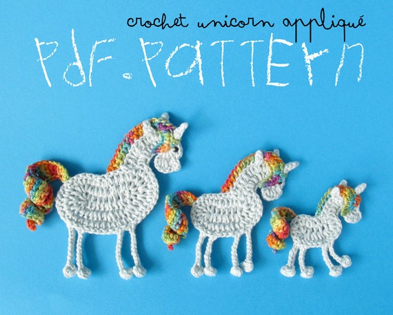 Download Crochet Pattern Unicorn Appliqué 3 sizes Myth Horse with