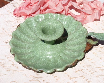 Lovely Vintage French Green Shabby Chic Enamel Chambre Candlestick - Rustic Decor - Vintage Enamel Candle Holder - Home Decor