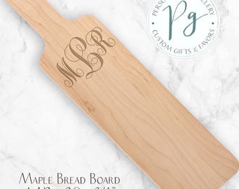 Maple Bread Board, Walnut Serving Board, Vine Monogram Custom Engraved Bread Board, Personalized Cutting Board, Engraved Breadboard
