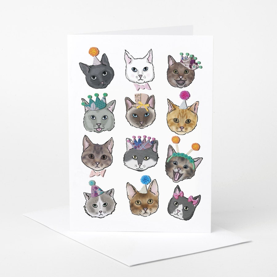 cat card cat birthday card cat celebration card funny cat